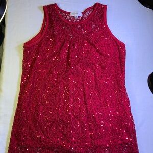 Chic Red Sequin Lace Tank Top